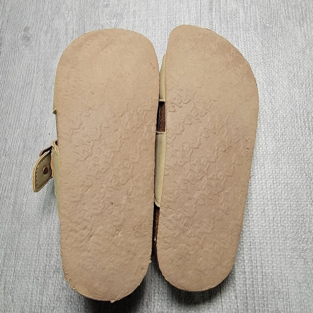 Mad Love Keava Footbed Sandals Womens 6 Taupe Double Strap Buckle Casual Slide